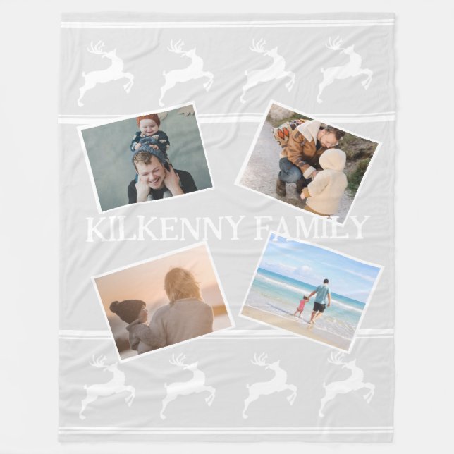 Couverture Polaire Photo de Noël personnalisée rennes gris (Devant)