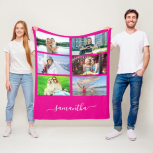 Couverture Polaire Photo de nom de signature de script élégant rose c