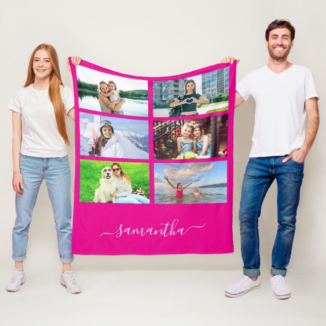 Couverture Polaire Photo de nom de signature de script élégant rose c (En situation)
