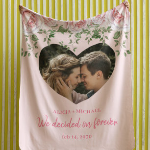 Couverture Polaire Photo du coeur personnalisée fiançailles rose rose