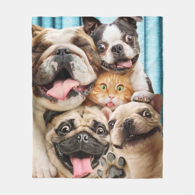 Couverture Polaire Photo d'un groupe de chiens et de chats (Devant)