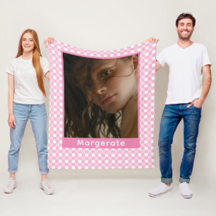 Couverture Polaire Photo et nom personnalisés Girly Pink