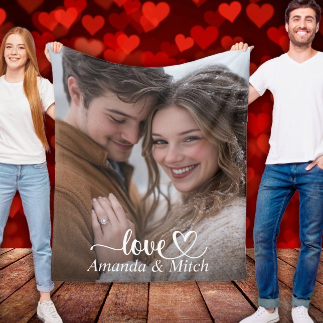 Couverture Polaire Photo Et Noms Personnalisés Couple Love (Custom Photo And Names Couple Love Fleece Blanket)