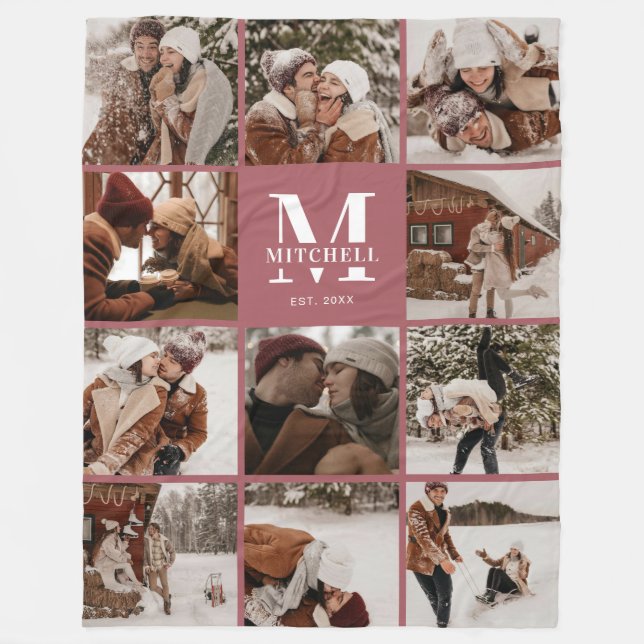 Couverture Polaire Photo Famille Instagram Moderne Collage Monogramme (Devant)