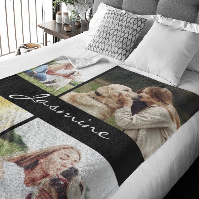 Couverture Polaire Photo moderne Collage Chien noir (Capture precious pet moments with our Modern Pet Photo Collage Fleece Blanket. )