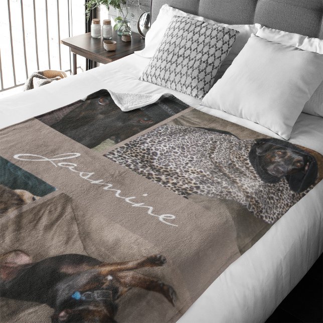 Couverture Polaire Photo moderne Collage de chien Taupe (Capture precious pet moments with our Modern Pet Photo Collage Fleece Blanket. )