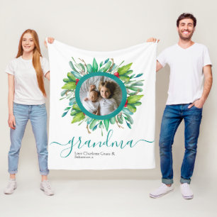 Couverture Polaire Photo personnalisée de la couronne verte de Noël