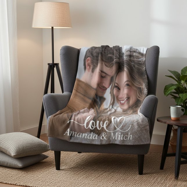 Couverture Polaire Photo personnalisée et noms d'un couple d'amoureux (Custom Photo And Names Couple Love Fleece Blanket)