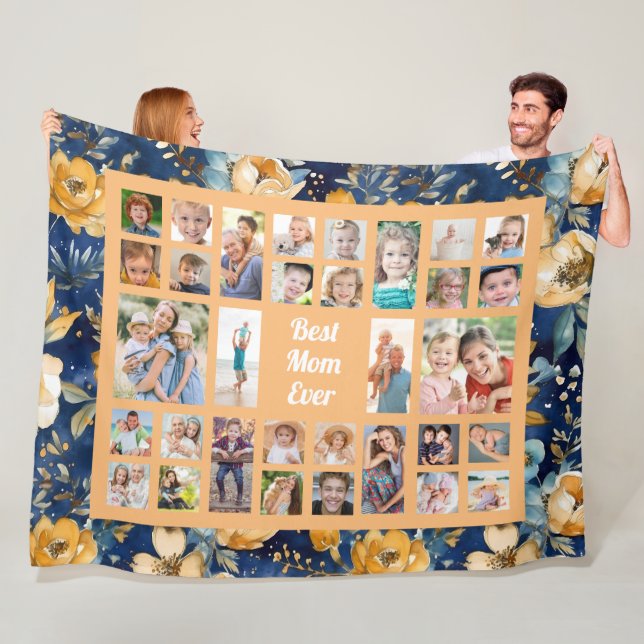Couverture Polaire Photo personnalisée Meilleure maman Jamais bleu Fl (En situation)