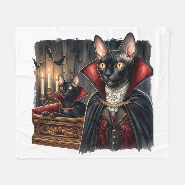 Couverture Polaire Photo personnalisée Sphynx Chat Art Dracula Vampir (Devant (Horizontal))