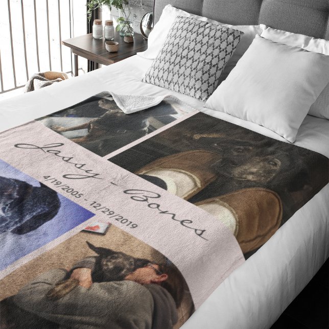 Couverture Polaire Photo Pet Mémorial Moderne Collage rose pâle (Capture precious pet moments with our Modern Pet Photo Collage Fleece Blanket. )