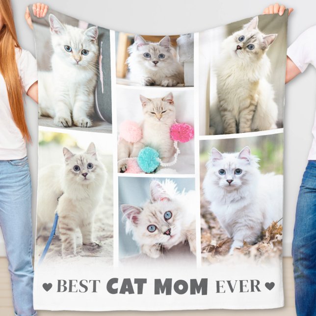Couverture Polaire Photo Pet Personnalisée Moderne Collage Photo Cat  (Modern Personalized Pet Photo Collage Cat Mom Fleece Blanket)