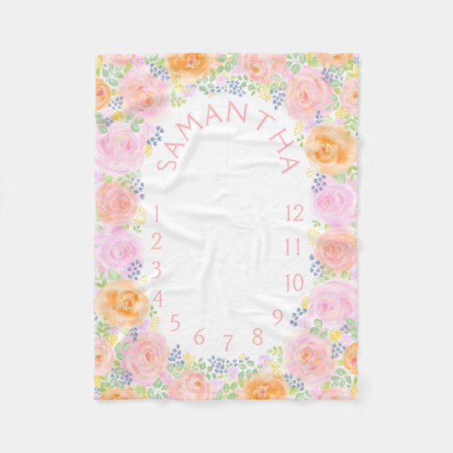 Couverture Polaire Photo Prop Rose Roses Aquarelle Floral Baby Girl (Devant)