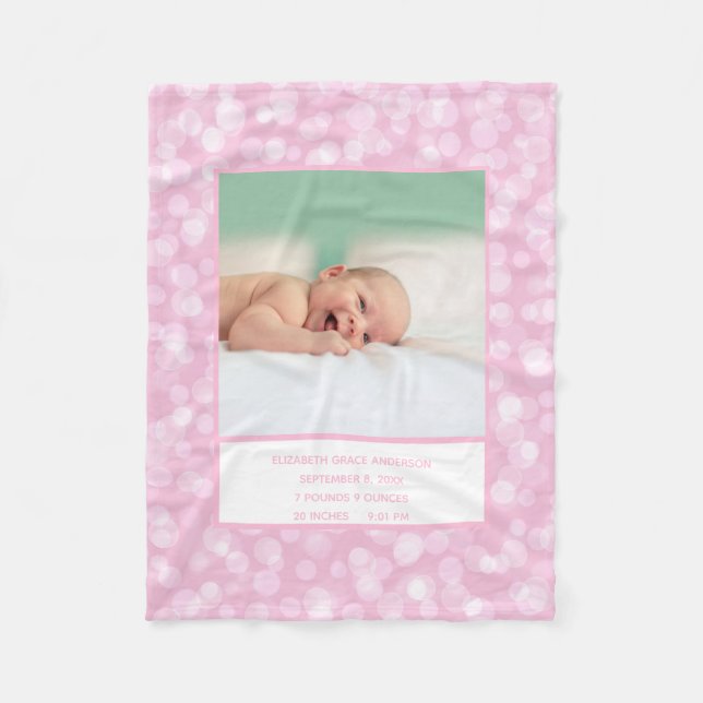 Couverture Polaire Photo Statistiques de naissance rose blanc cadeau  (Devant)
