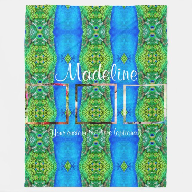 Couverture Polaire Photo texte personnalisé modèle thème paon (Devant)