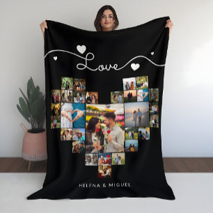 Couverture Polaire Photographie en forme de coeur noir et blanc Scrip