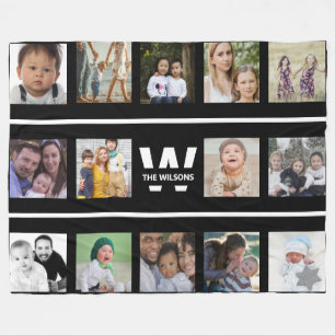 Couverture Polaire Photos multiples en noir et blanc Monogramme perso
