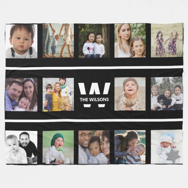 Couverture Polaire Photos multiples en noir et blanc Monogramme perso (Devant (Horizontal))