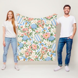 Couverture Polaire Pickleball bleu et rose blush Chic Côté Mer Élégan