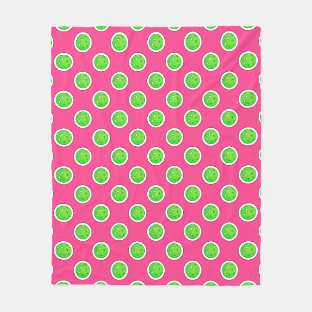 Couverture Polaire Pickleball Green Pickleballs Pois Hot rose (Devant)