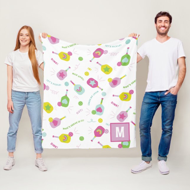 Couverture Polaire Pickleball Personnalisé Monogramme Bleu Vert Rose (En situation)
