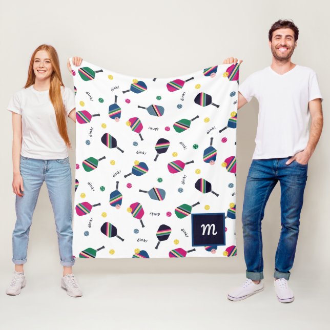 Couverture Polaire Pickleball Personnalisé Monogramme Bleu Vert Rose (En situation)