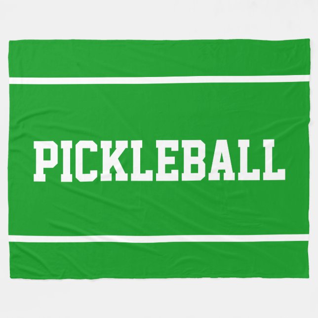 Couverture Polaire PICKLEBALL Rayures blanches sportives sur vert bri (Devant (Horizontal))