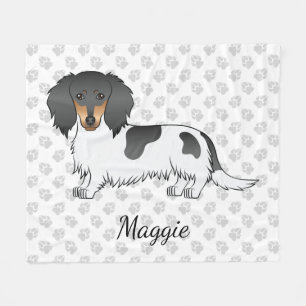 Couverture Polaire Piebald Noir Et Tan Cheveux Long Dachshund & Nom