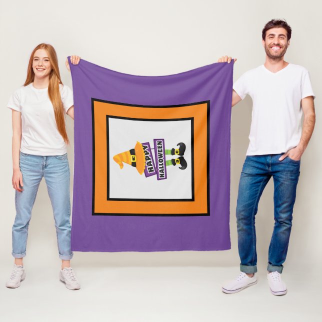 Couverture Polaire Pieds de sorcière d'Halloween et Casquette (En situation)