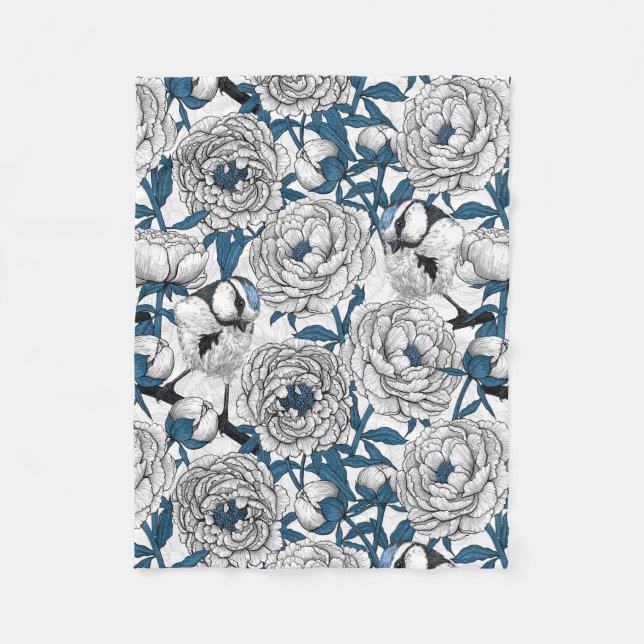 Couverture Polaire Pies blanches et mésanges bleues (Devant)