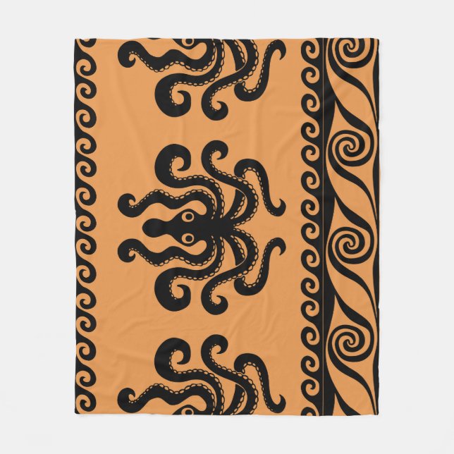 Couverture Polaire Pieuvre grecque ancienne, motif à vagues (Devant)