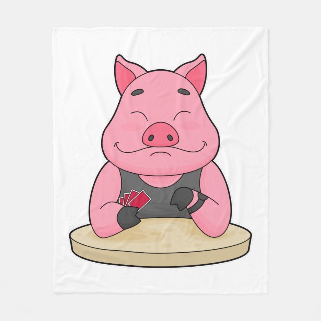 Couverture Polaire Pig au Poker avec cartes de Poker (Devant)