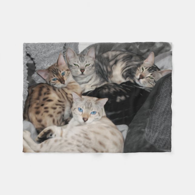 Couverture Polaire Pile de Kitty de chat du Bengale (Devant (Horizontal))