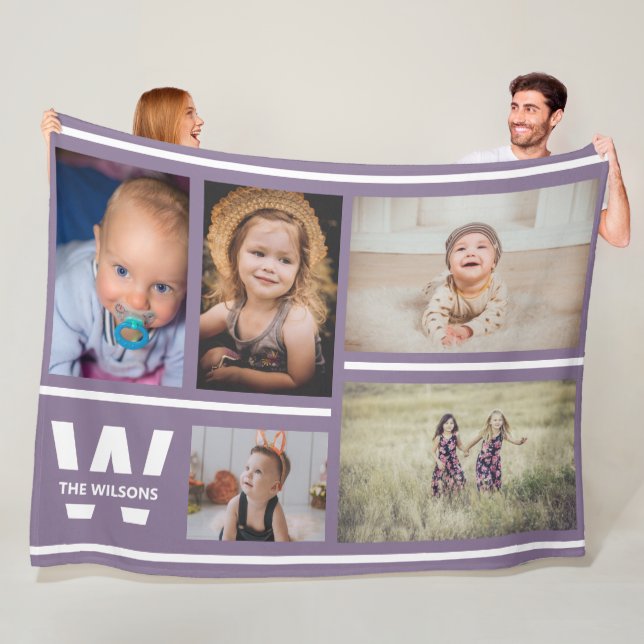 Couverture Polaire Pinces violettes Photos multiples Monogramme perso (En situation)