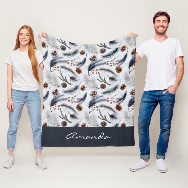 Couverture Polaire Pine Cones & Pine Needles Aquarelles Motif (En situation)