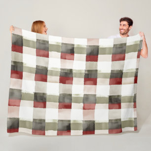 Couverture Polaire Pine Vert ivoire Rouge rayures Noël