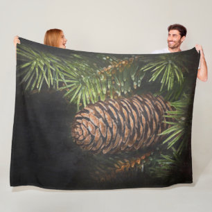 Couverture Polaire Pinecone et aiguilles de pin dessinées à la chalou