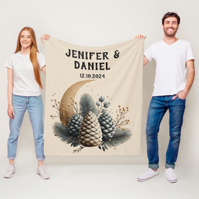 Couverture Polaire Pinecones et Crescent Lune Amour hivernal (En situation)