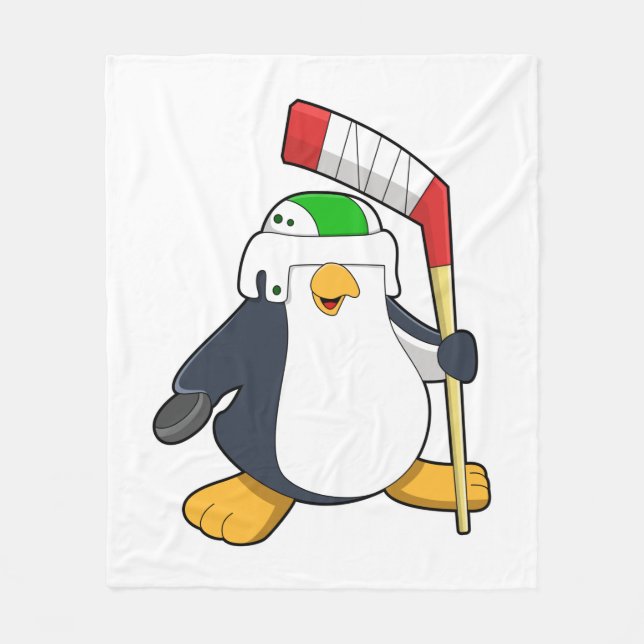 Couverture Polaire Pingouin au hockey sur glace avec bâton de hockey  (Devant)