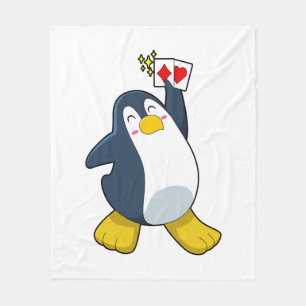 Couverture Polaire Pingouin au Poker avec cartes de Poker