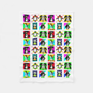 Couverture Polaire Pingouin Cartoon Oiseaux Collage d'art Abstrait