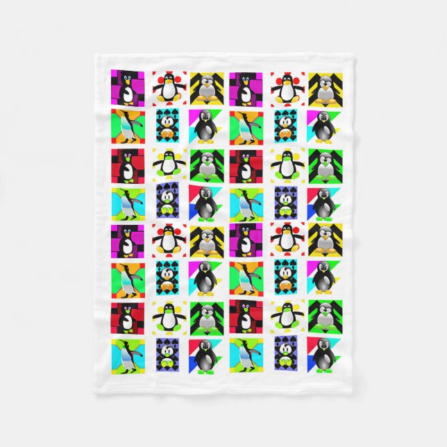 Couverture Polaire Pingouin Cartoon Oiseaux Collage d'art Abstrait (Devant)