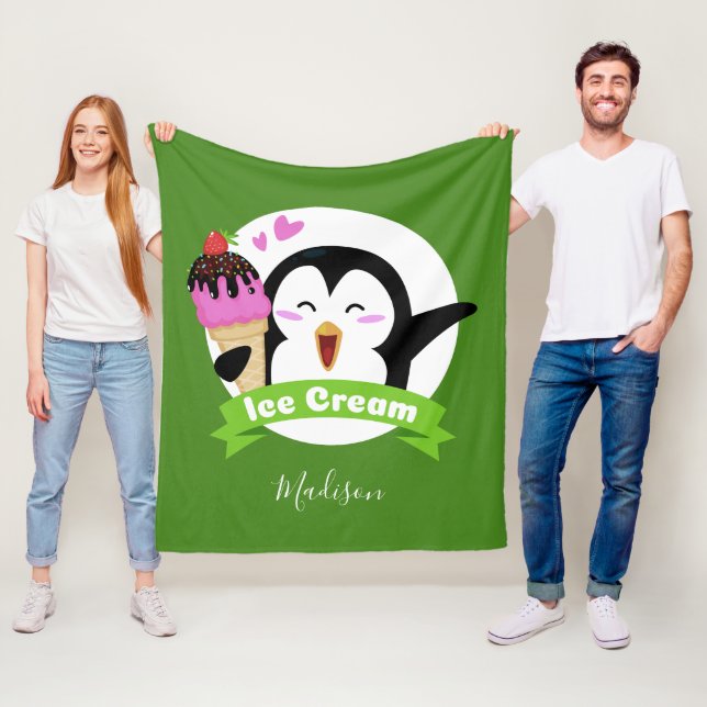 Couverture Polaire Pingouin crème glacée personnalisé nom et couvertu (En situation)