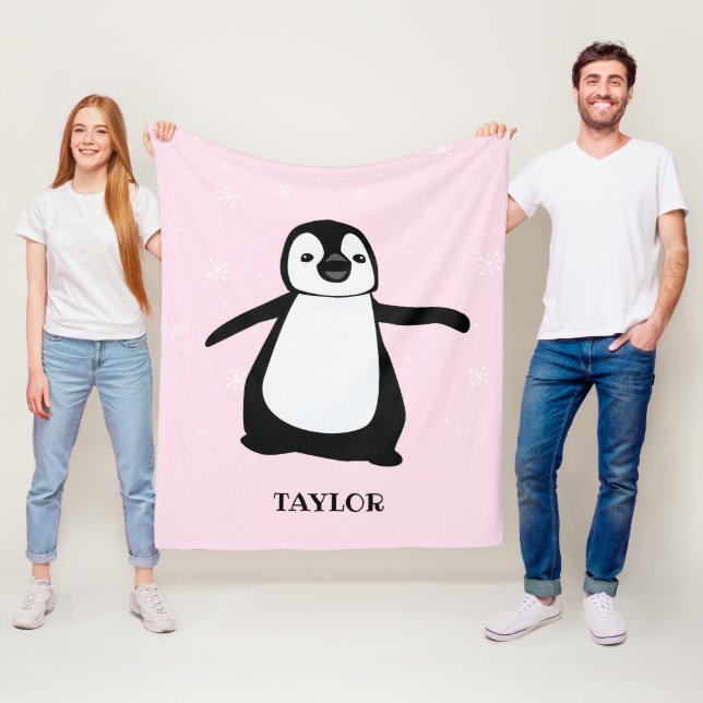 Couverture Polaire Pingouin de bébé moderne et rose personnalisé (En situation)