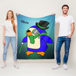 Couverture Polaire Pingouin de dessin mignon clair vert émeraude turq
