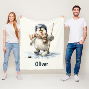 Couverture Polaire Pingouin de hockey d'hiver personnalisé pour enfan