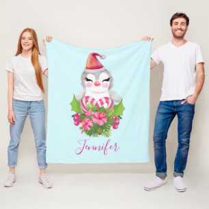 Couverture Polaire Pingouin de Noël mignon à Santa Hat