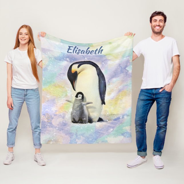 Couverture Polaire Pingouin d'empereur avec l'aquarelle de bébé (En situation)