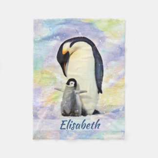 Couverture Polaire Pingouin d'empereur avec l'aquarelle de poussin de