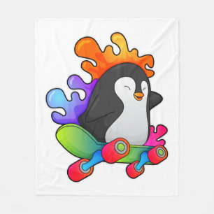 Couverture Polaire Pingouin en patinage avec skateboard